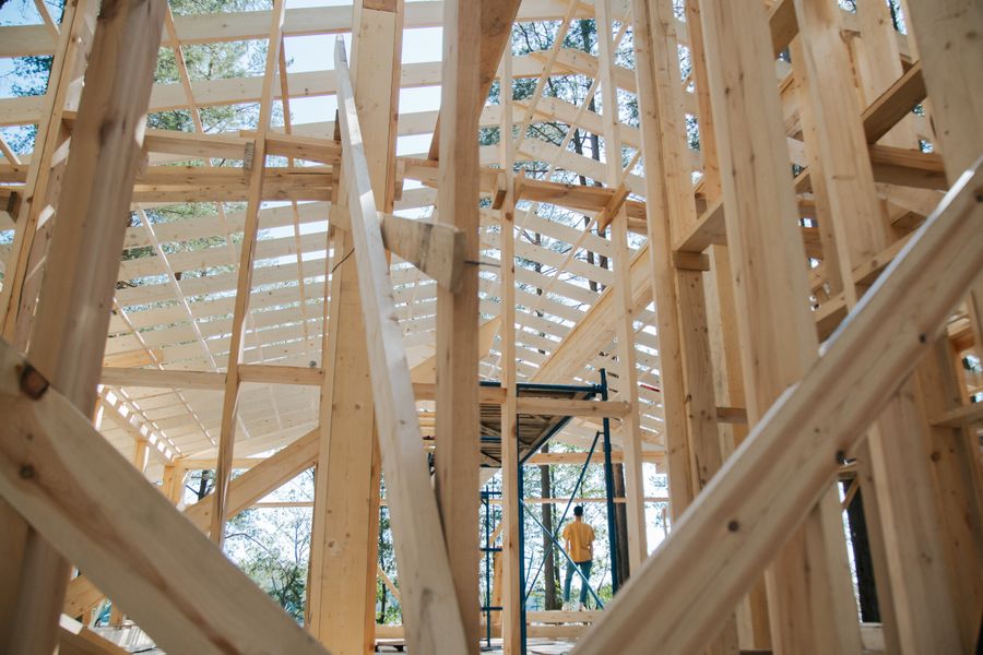 Timber frame of a house under construction