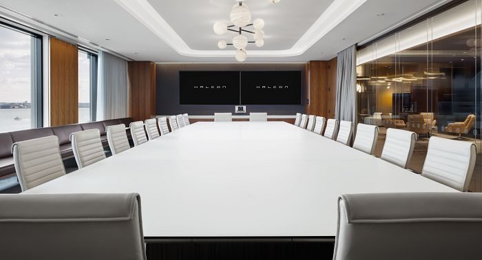 White back-painted glass conference table